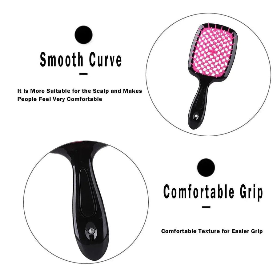 Detangling Hair Brush Hollow Vented Cushion Black and Rose Red, 1 Piece