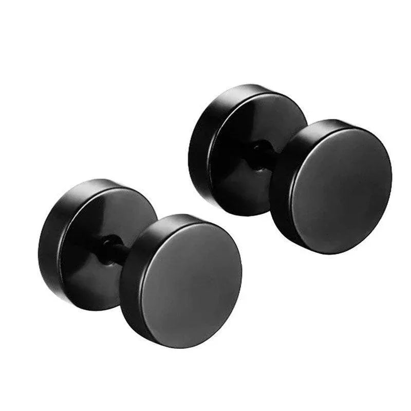 Pair Black Flat Round Barbell Plug Stud Earrings Stainless Steel Mens Gym 4-12Mm - 8mm