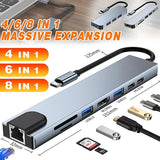 8/6/4-In-1 Usb-C Hub Adapter Type-C Hub Hdmi For Macbook Pro/Air Ipad Pro Laptop - 6-IN-1 - Front View