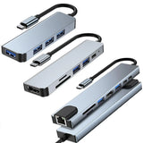 8/6/4-In-1 Usb-C Hub Adapter Type-C Hub Hdmi For Macbook Pro/Air Ipad Pro Laptop - 6-IN-1 - Side View