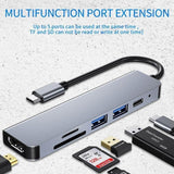 8/6/4-In-1 Usb-C Hub Adapter Type-C Hub Hdmi For Macbook Pro/Air Ipad Pro Laptop - 6-IN-1 - Rear View