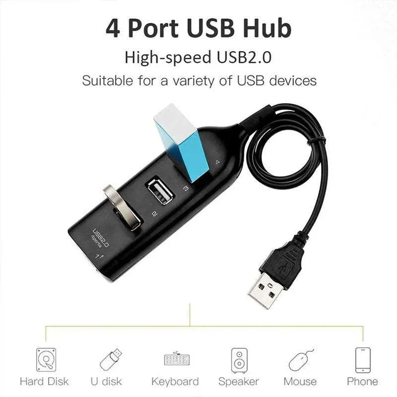 Multi Usb Hub 4 Port High Speed Slim Compact Expansion Smart Splitter Oz Au - Black
