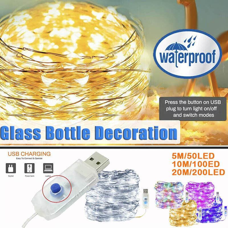 5M 10M 20M Usb Powered Copper Wire String Fairy Lights Xmas Wedding Party Home - Pure White(10m 100lights)
