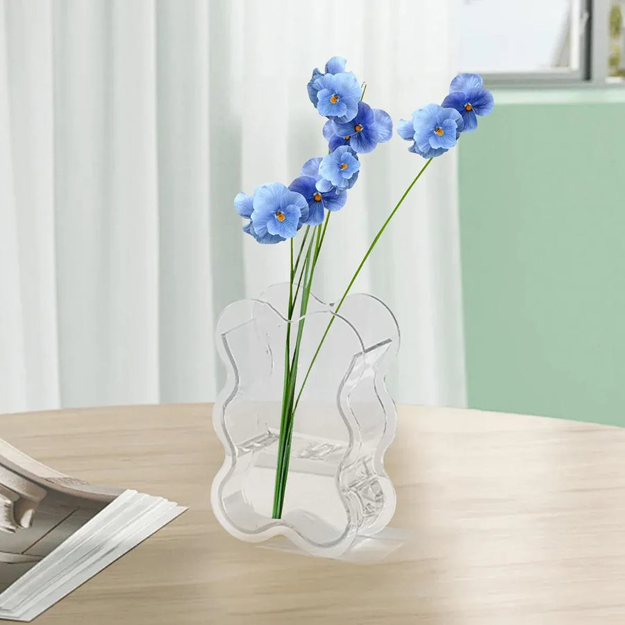 Creative Transparent Acrylic Vase Flower Ornament Dried Floral Display Tank - Wave pattern-Green