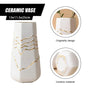 1 White Ceramic Vase with Gold-Coloured Wavy Detail, 13 x 11.5 x 25 cm