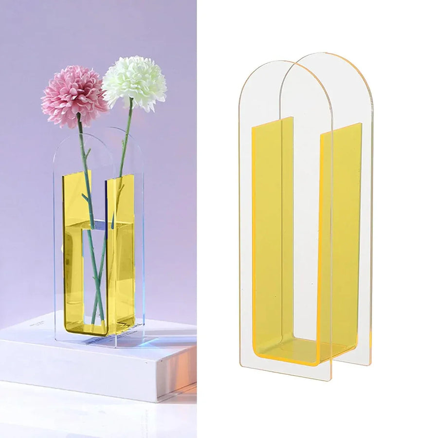 Creative Transparent Acrylic Vase Flower Ornament Dried Floral Display Tank - Yellow