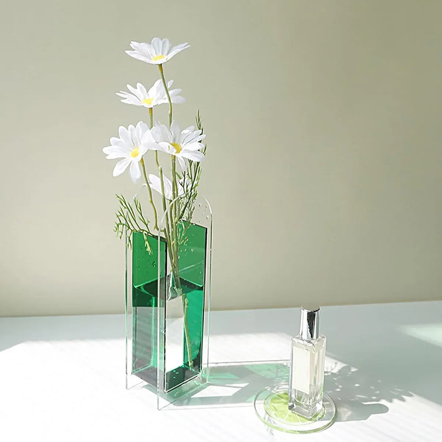 Creative Transparent Acrylic Vase Flower Ornament Dried Floral Display Tank - Yellow
