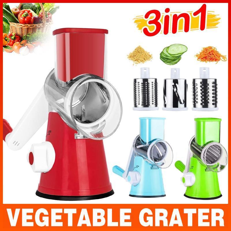 Kitchen Vegetable Fruit Slicer Cutter Shredder Food Manual Rotary Grater Chopper - Blue
