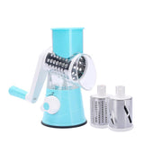 Kitchen Vegetable Fruit Slicer Cutter Shredder Food Manual Rotary Grater Chopper - Blue - Front View
