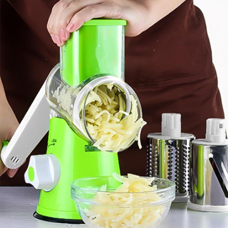 Kitchen Vegetable Fruit Slicer Cutter Shredder Food Manual Rotary Grater Chopper - Blue