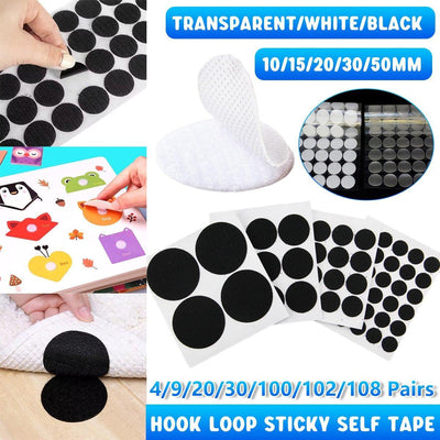 Strong Sticky Round Self Adhesive Dots DIY Bond Tape No Mark Fasteners - White 4Pairs - 50mm