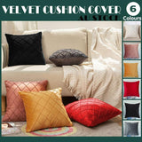 Velvet Cushion Cover Pleated Checked Plaid Plush Decorative Lounge Cushion Cover - Black
