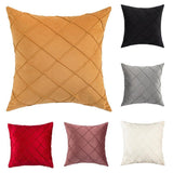Velvet Cushion Cover Pleated Checked Plaid Plush Decorative Lounge Cushion Cover - Black