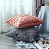 Velvet Cushion Cover Pleated Checked Plaid Plush Decorative Lounge Cushion Cover - Pink - Top-Down View