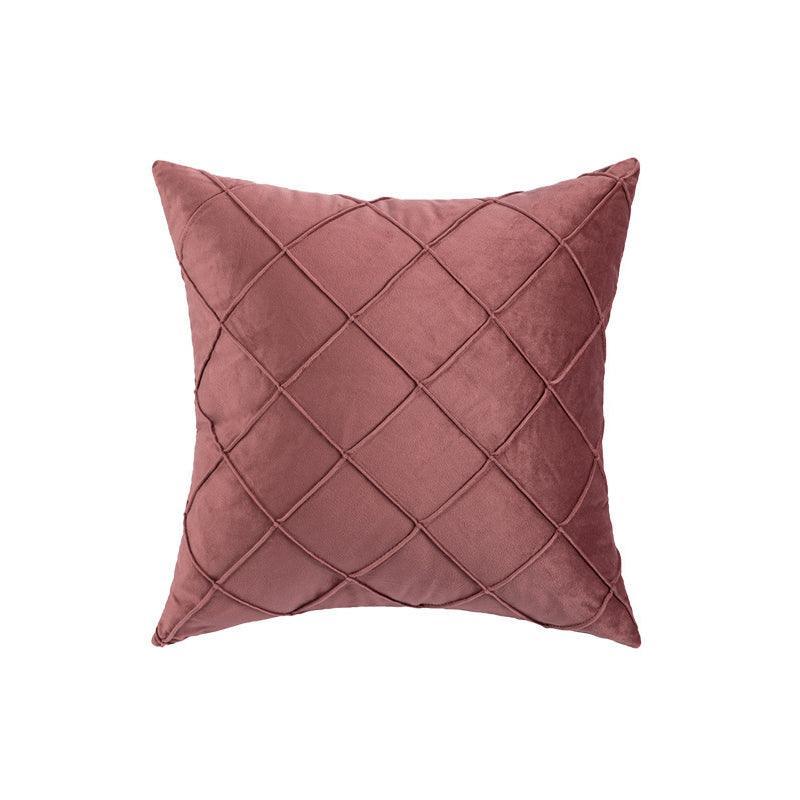 Velvet Cushion Cover Pleated Checked Plaid Plush Decorative Lounge Cushion Cover - Pink