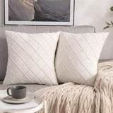 Velvet Cushion Cover Pleated Checked Plaid Plush Decorative Lounge Cushion Cover - White - 45-Degree Angle