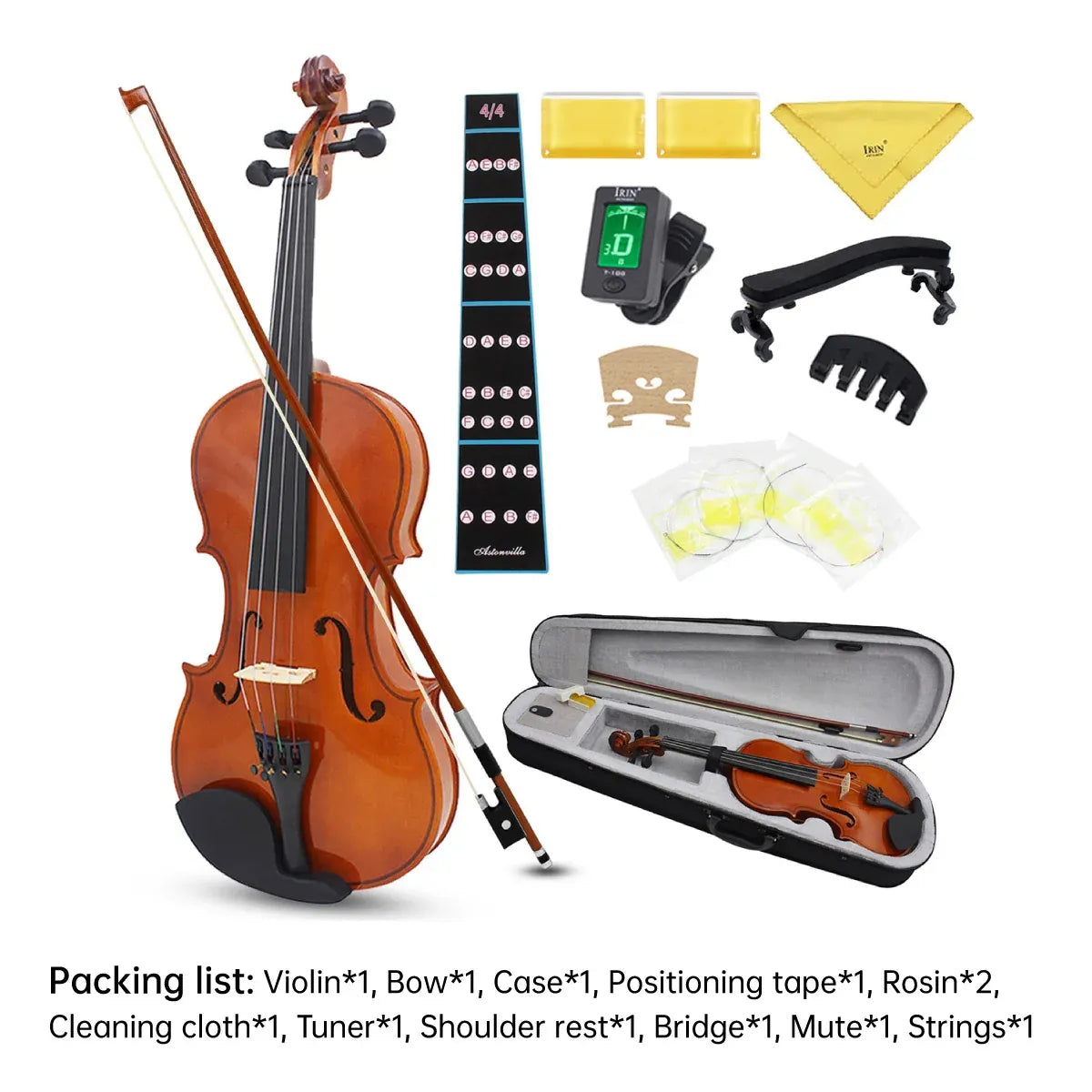 Beginner Violin 4/4 Set Durable Linden Wood for Kids Adults Learning