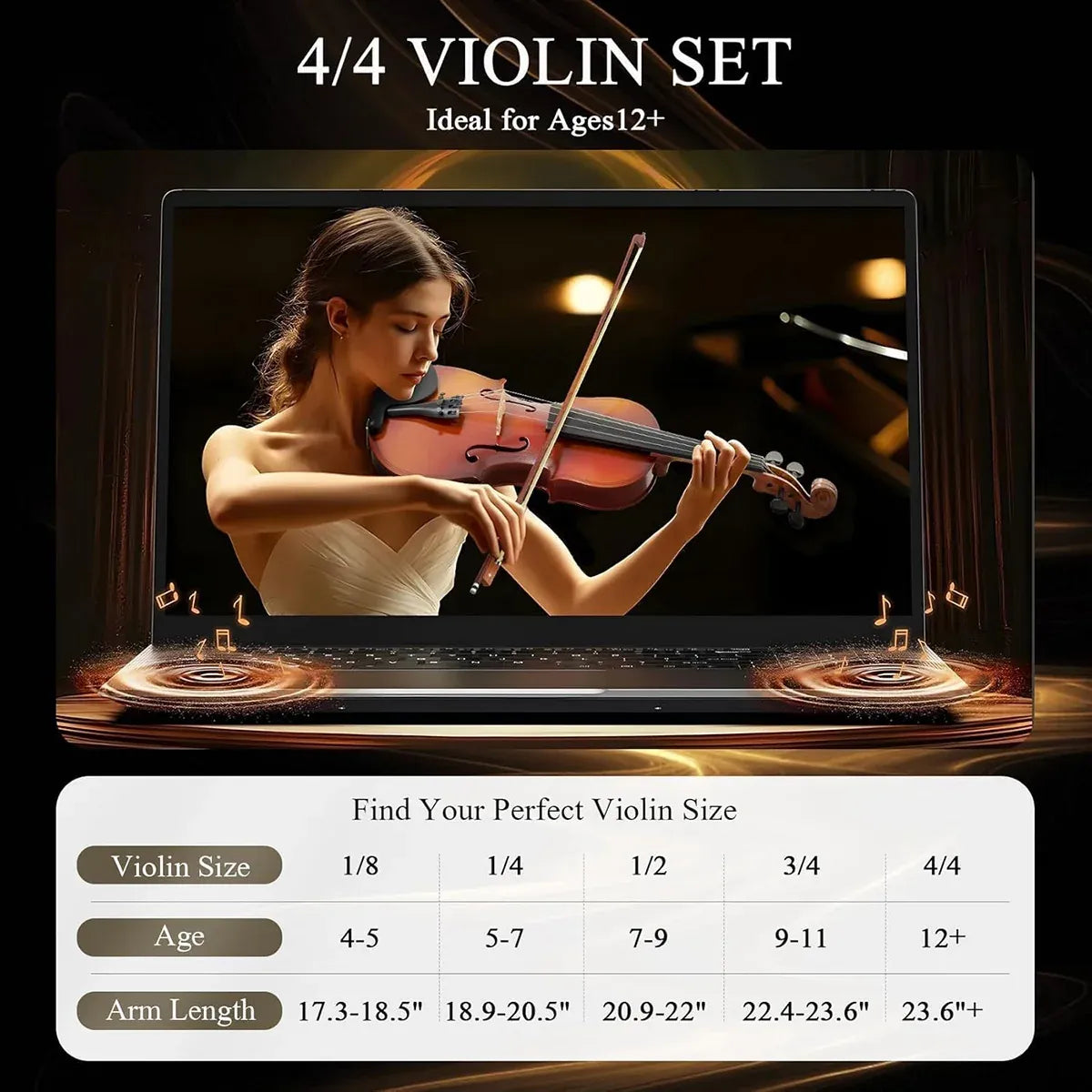 Beginner Violin 4/4 Set Durable Linden Wood for Kids Adults Learning