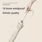 Large 16 Bone Automatic Umbrella Unisex Long Handle Dual Use Rain Sun Umbrella - Beige