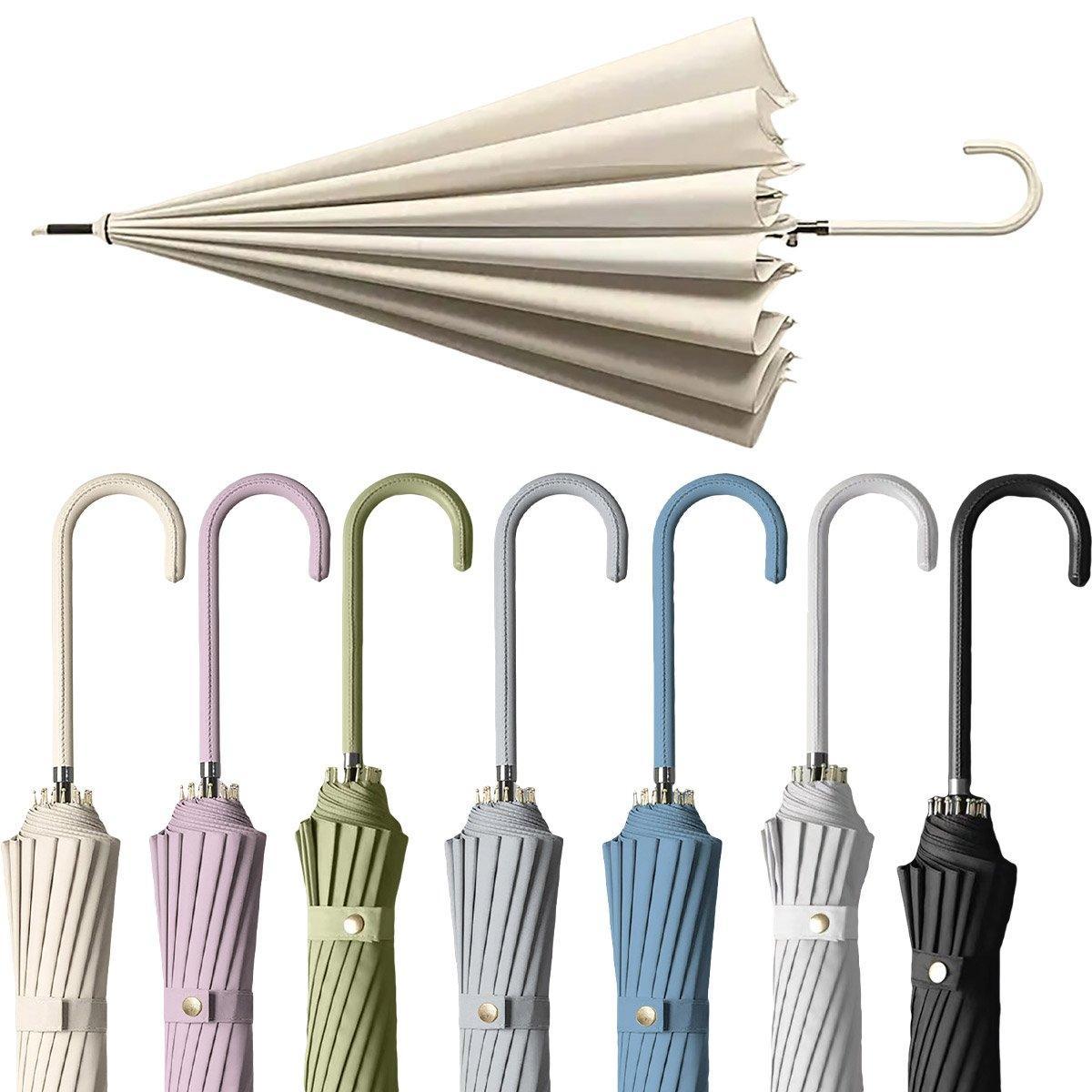 Large 16 Bone Automatic Umbrella Unisex Long Handle Dual Use Rain Sun Umbrella - Cyan