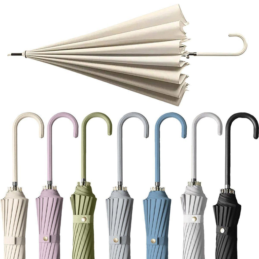 Large 16 Bone Automatic Umbrella Unisex Long Handle Dual Use Rain Sun Umbrella - Green