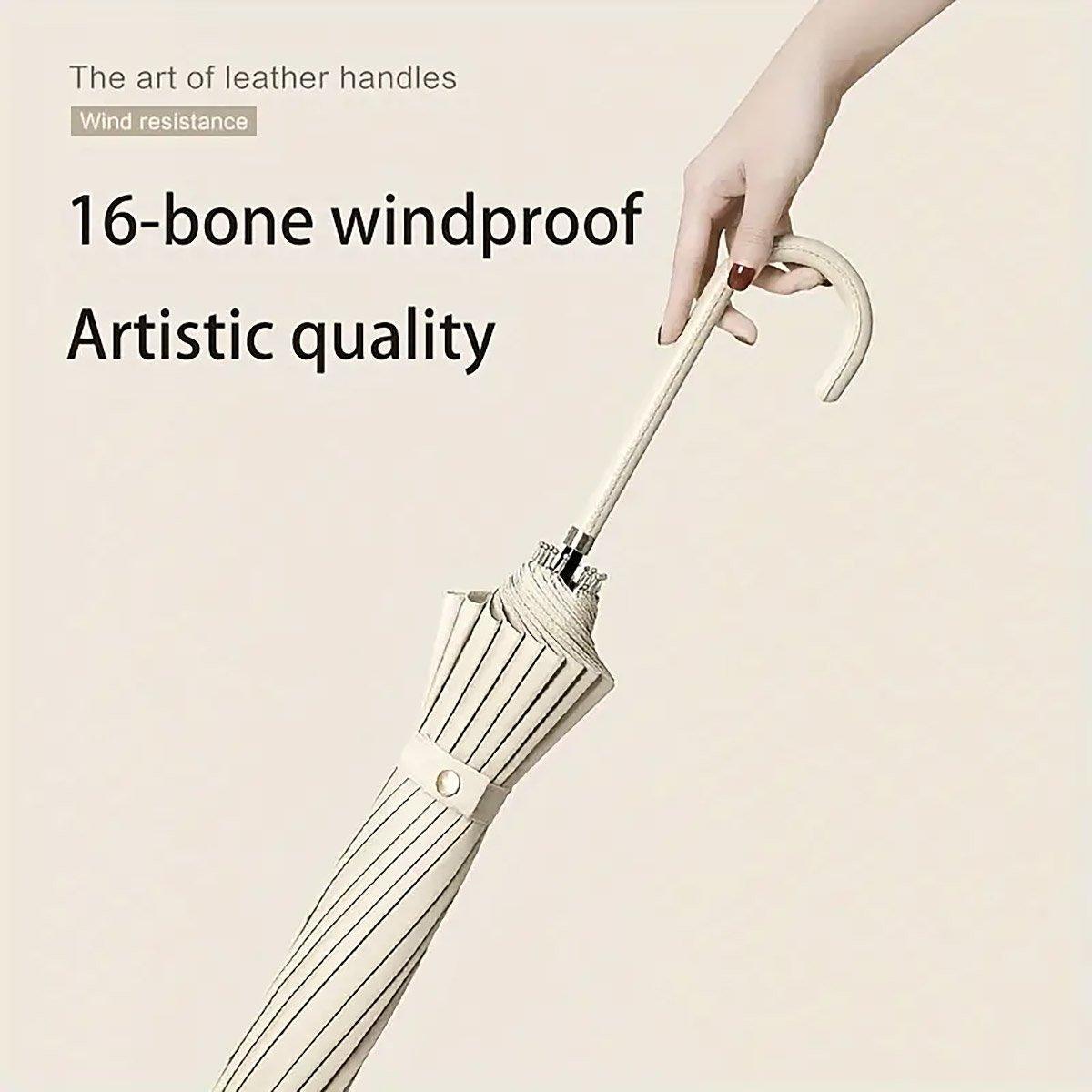 Large 16 Bone Automatic Umbrella Unisex Long Handle Dual Use Rain Sun Umbrella - Green