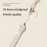 Large 16 Bone Automatic Umbrella Unisex Long Handle Dual Use Rain Sun Umbrella - White - 45-Degree Angle