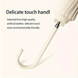 Large 16 Bone Automatic Umbrella Unisex Long Handle Dual Use Rain Sun Umbrella - White - Rear View