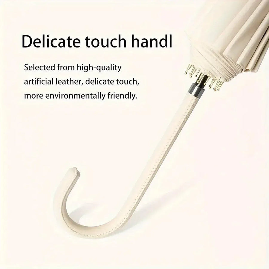 Large 16 Bone Automatic Umbrella Unisex Long Handle Dual Use Rain Sun Umbrella - White