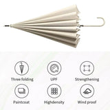 Large 16 Bone Automatic Umbrella Unisex Long Handle Dual Use Rain Sun Umbrella - White - Close-Up Angle