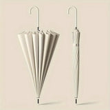 Large 16 Bone Automatic Umbrella Unisex Long Handle Dual Use Rain Sun Umbrella - White - Extra Image