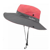 Women Wide Brim Ponytail Hat Sun Protect Visor Summer Beach Cap Anti Uv Floppy - Watermelon Red