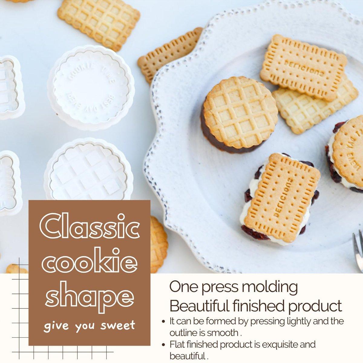 4PCS Plaid Cookie Stamp Set Waffle Biscuit Cutter Press Home Baking Tool Kit