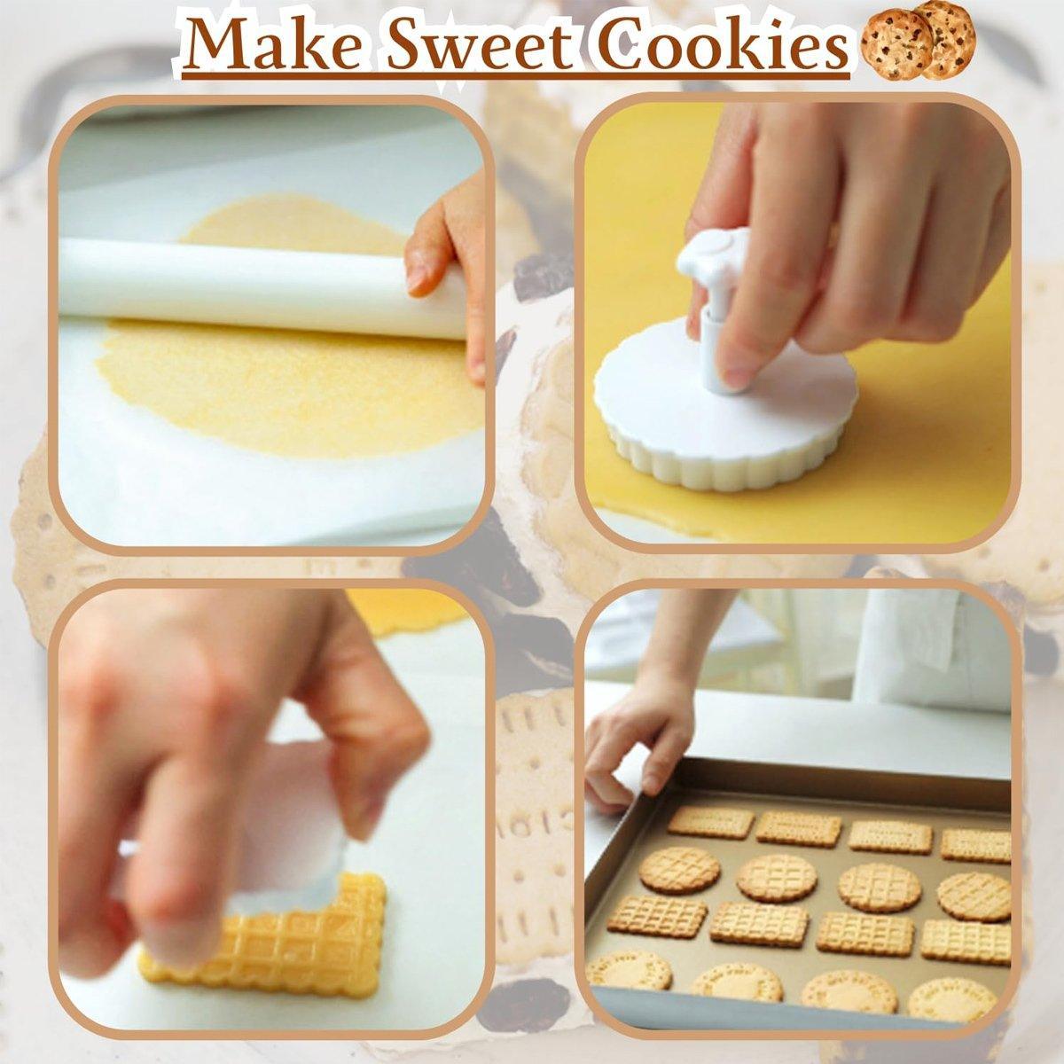 4PCS Plaid Cookie Stamp Set Waffle Biscuit Cutter Press Home Baking Tool Kit