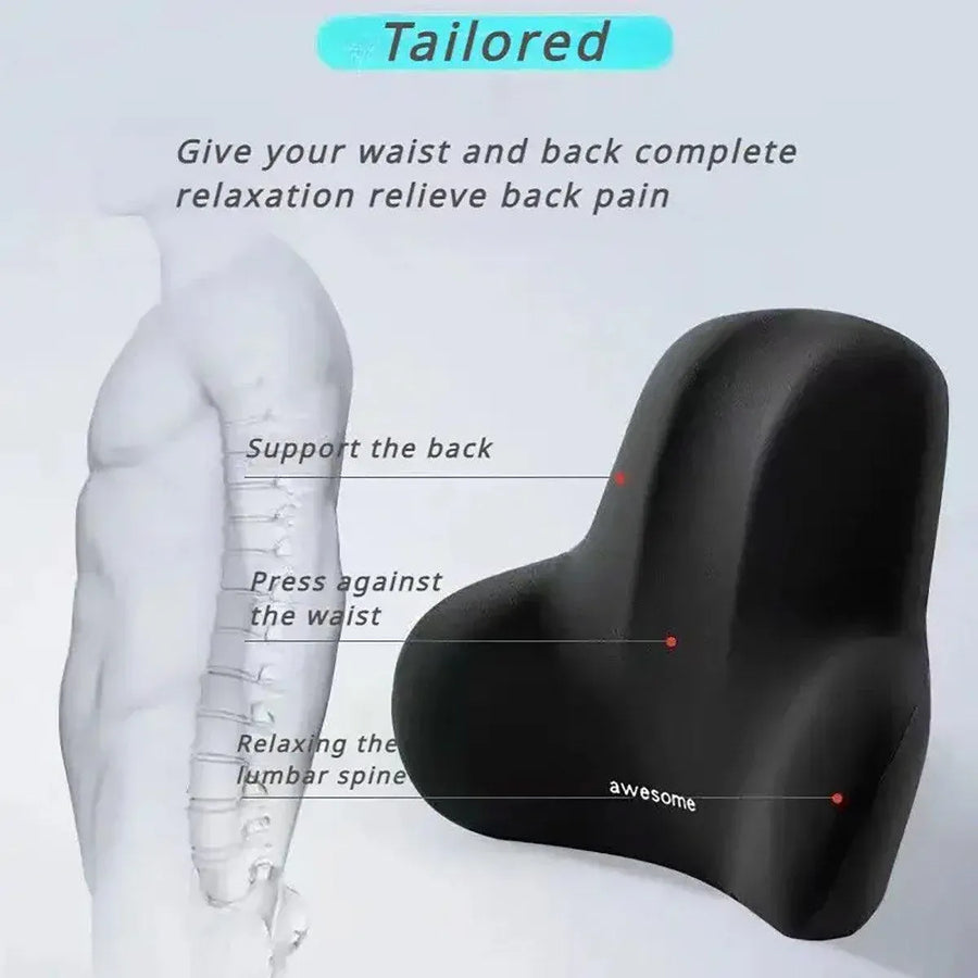 Office Chair Back Support Lumbar Cushion Seat Memory Foam Lumbar Pillow Comfort - Black
