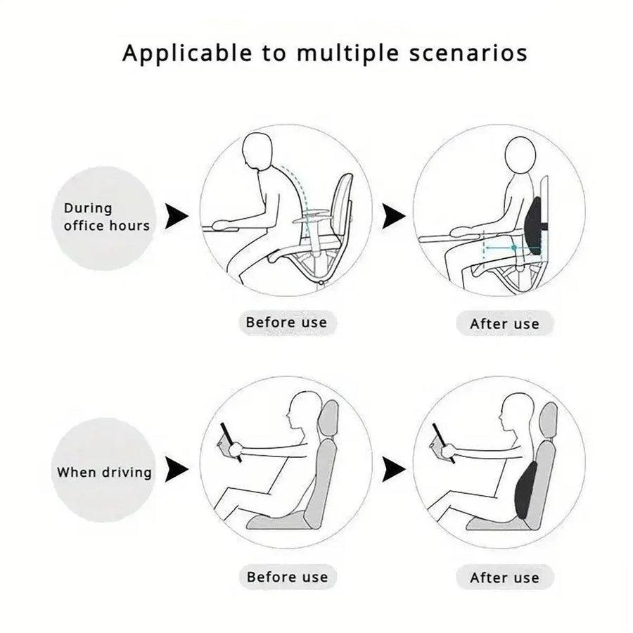 Office Chair Back Support Lumbar Cushion Seat Memory Foam Lumbar Pillow Comfort - Black