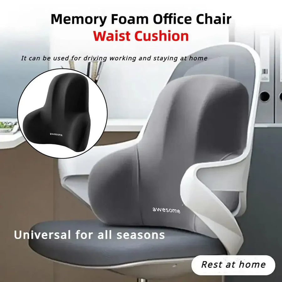 Office Chair Back Support Lumbar Cushion Seat Memory Foam Lumbar Pillow Comfort - Black