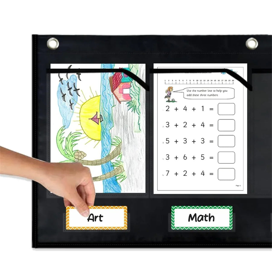 Wall Pocket Chart with 6 Labels Durable Oxford Cloth for School Office Documents