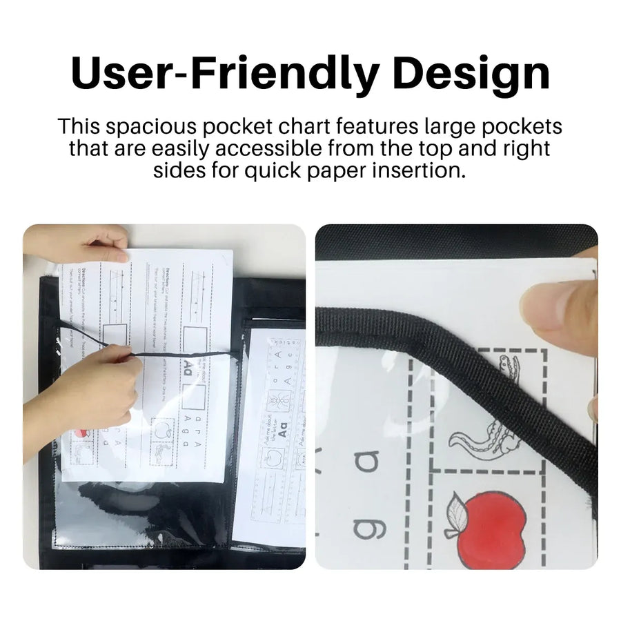 Wall Pocket Chart with 6 Labels Durable Oxford Cloth for School Office Documents