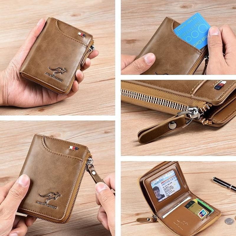 Men'S Rfid Blocking Leather Short Wallet Credit Id Card Cash Holder Purse