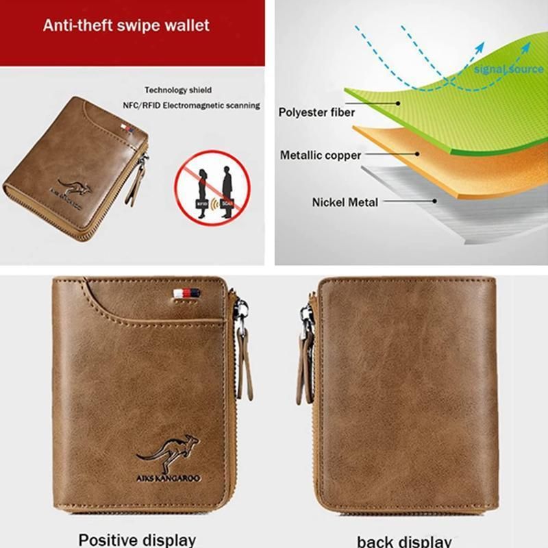 Men'S Rfid Blocking Leather Short Wallet Credit Id Card Cash Holder Purse