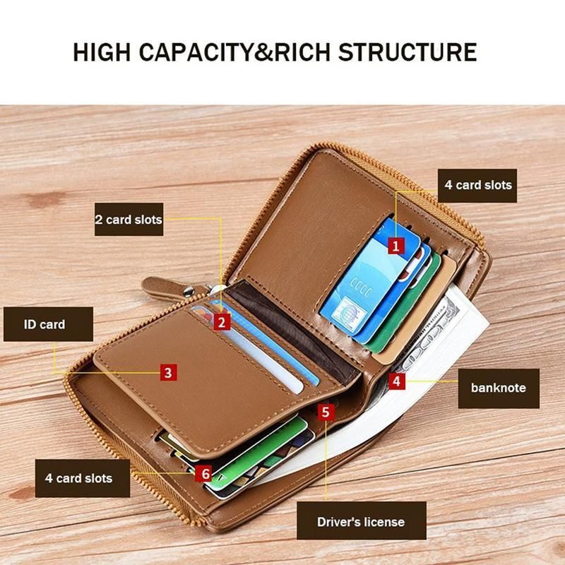 Men'S Rfid Blocking Leather Short Wallet Credit Id Card Cash Holder Purse