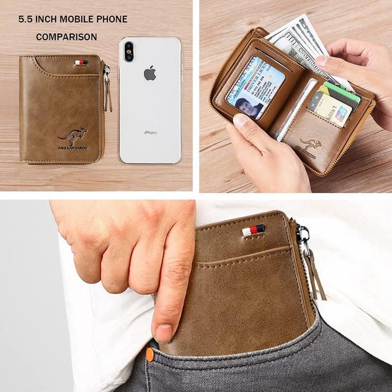 Men'S Rfid Blocking Leather Short Wallet Credit Id Card Cash Holder Purse