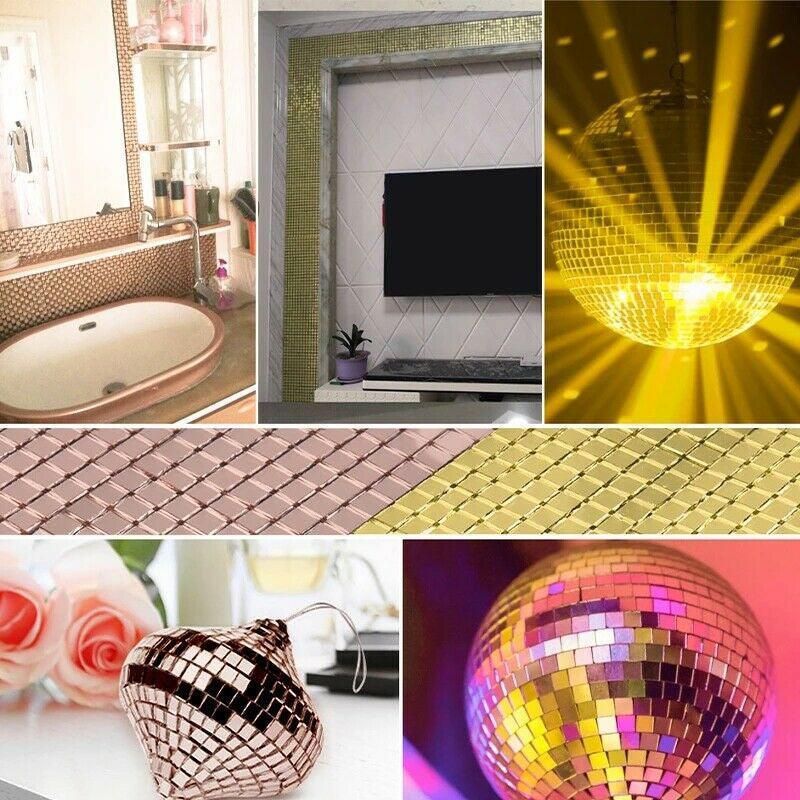 Diy Mini Mosaic Tiles Self-Adhesive Square Mirror Glass Wall Sticker Decors - Silver