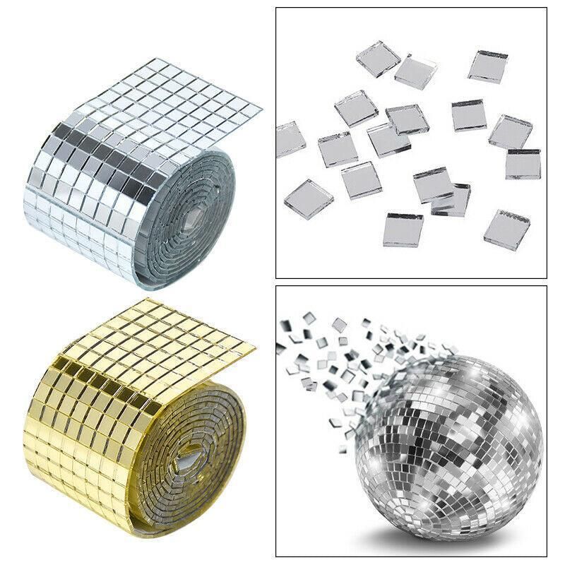 Diy Mini Mosaic Tiles Self-Adhesive Square Mirror Glass Wall Sticker Decors - Silver