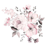 Removable Wall Stickers Watercolour Dusty Pink Flowers Leaves - Front View