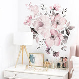 Removable Wall Stickers Watercolour Dusty Pink Flowers Leaves - 45-Degree Angle