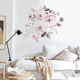 Removable Wall Stickers Watercolour Dusty Pink Flowers Leaves - Rear View