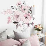 Removable Wall Stickers Watercolour Dusty Pink Flowers Leaves - Close-Up Angle