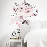 Removable Wall Stickers Watercolour Dusty Pink Flowers Leaves - Low Angle